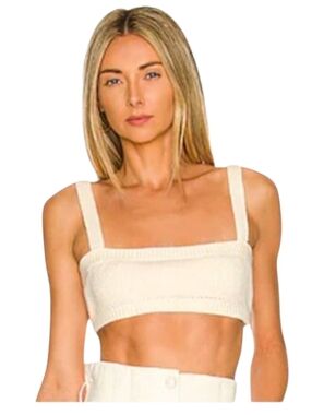 WeWoreWhat Cream Ribbed Boxy Cropped Knit Tank Top Sleeveless Wide Strap Large L